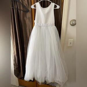 White Flower Girl Dress Size 12 Tulle Lace Formal Wedding Communion